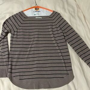 Brown with black stripes scoop neck, lightweight sweater